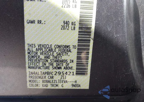 2015 Nissan Altima 2.5 S from USA, damaged, VIN 1N4AL3AP8FC295421